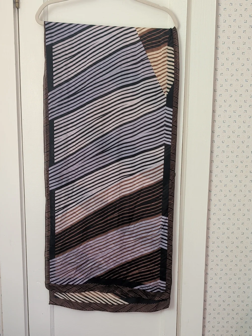 Vince Camuto Silk Scarf Black Brown Horizontal Striped Lightweight Rectangle VTG
